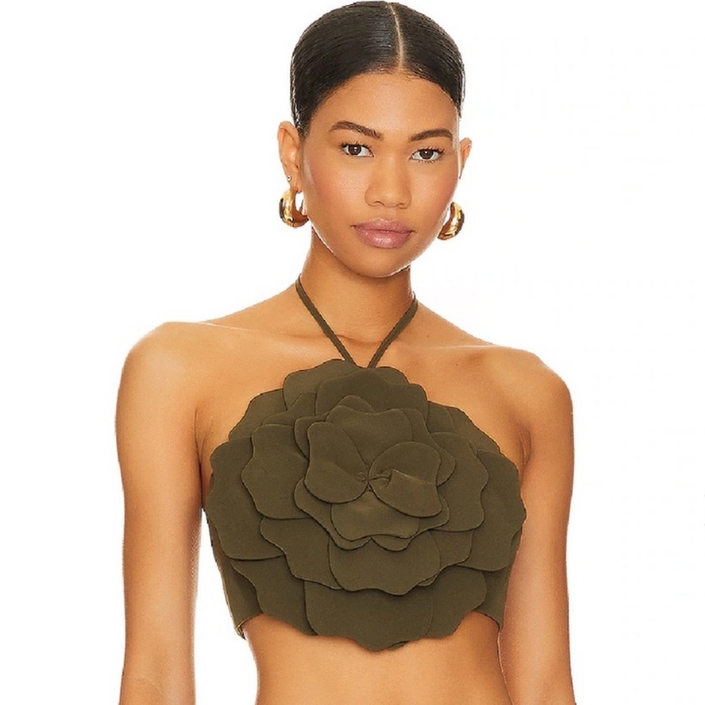 Lovers + Friends Dark Green Halter Top